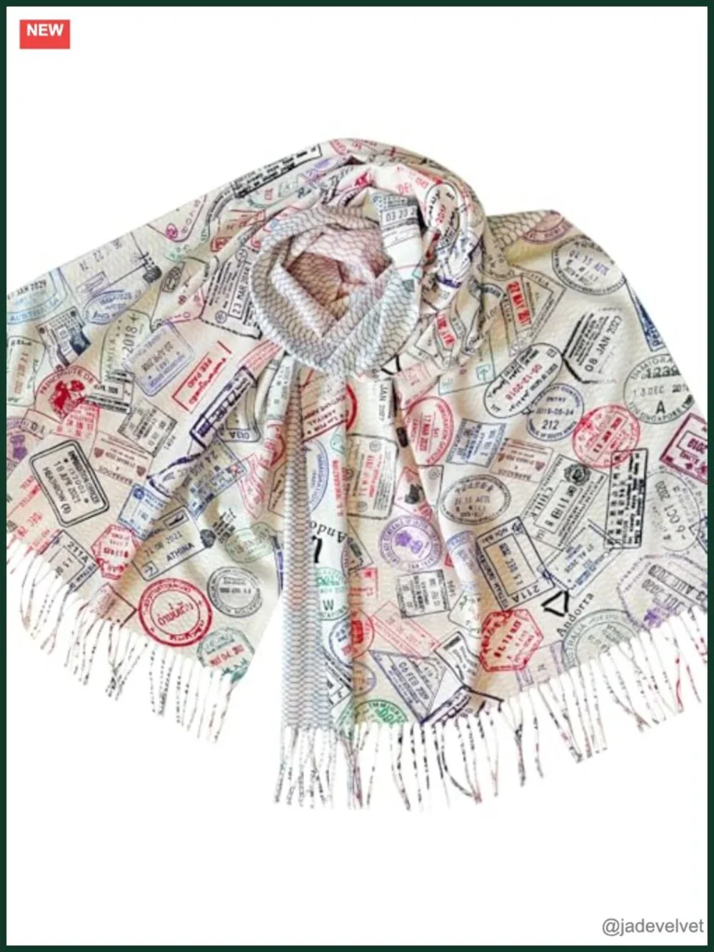 Traveler Scarf with Passport Stamps Print, Lightweight Acrylic, Flight